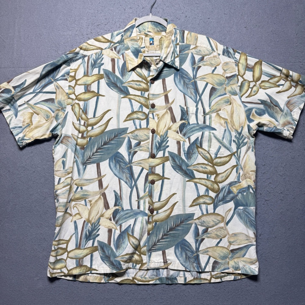 Kahala Hawaiian Islands Mens XL Blend‎ Tropical Floral Print Short Sleeve Shirt